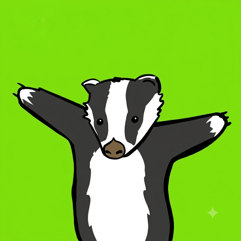 Badger the badger with arms spread wide